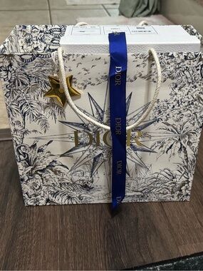 Dior Cream and Navy Decorative Gift Bag with Gold Accent
